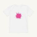White organic kids' T-shirt with the Low Pink Splash design, back view