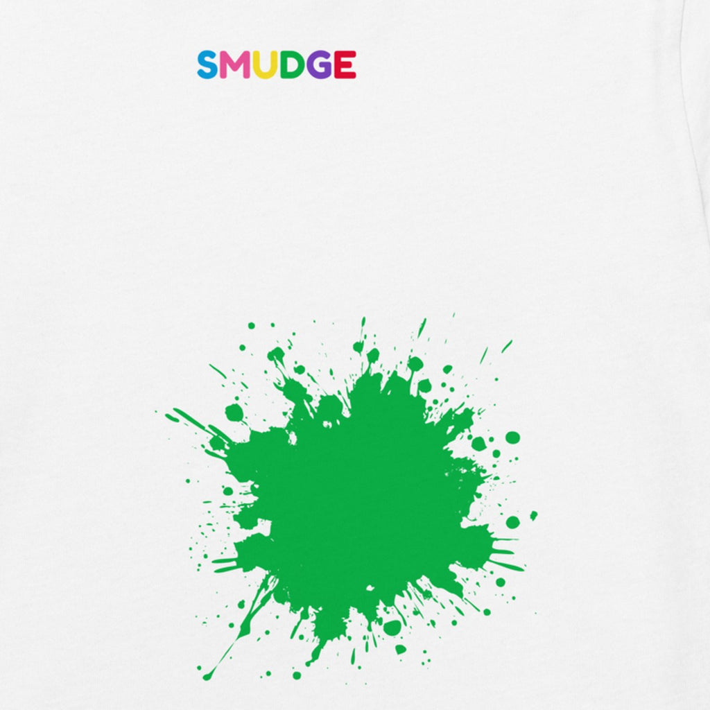 Close-up of the Green Hem Splash print on the front