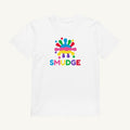 White organic kids' T-shirt with the Logo & Back Neck design, front view