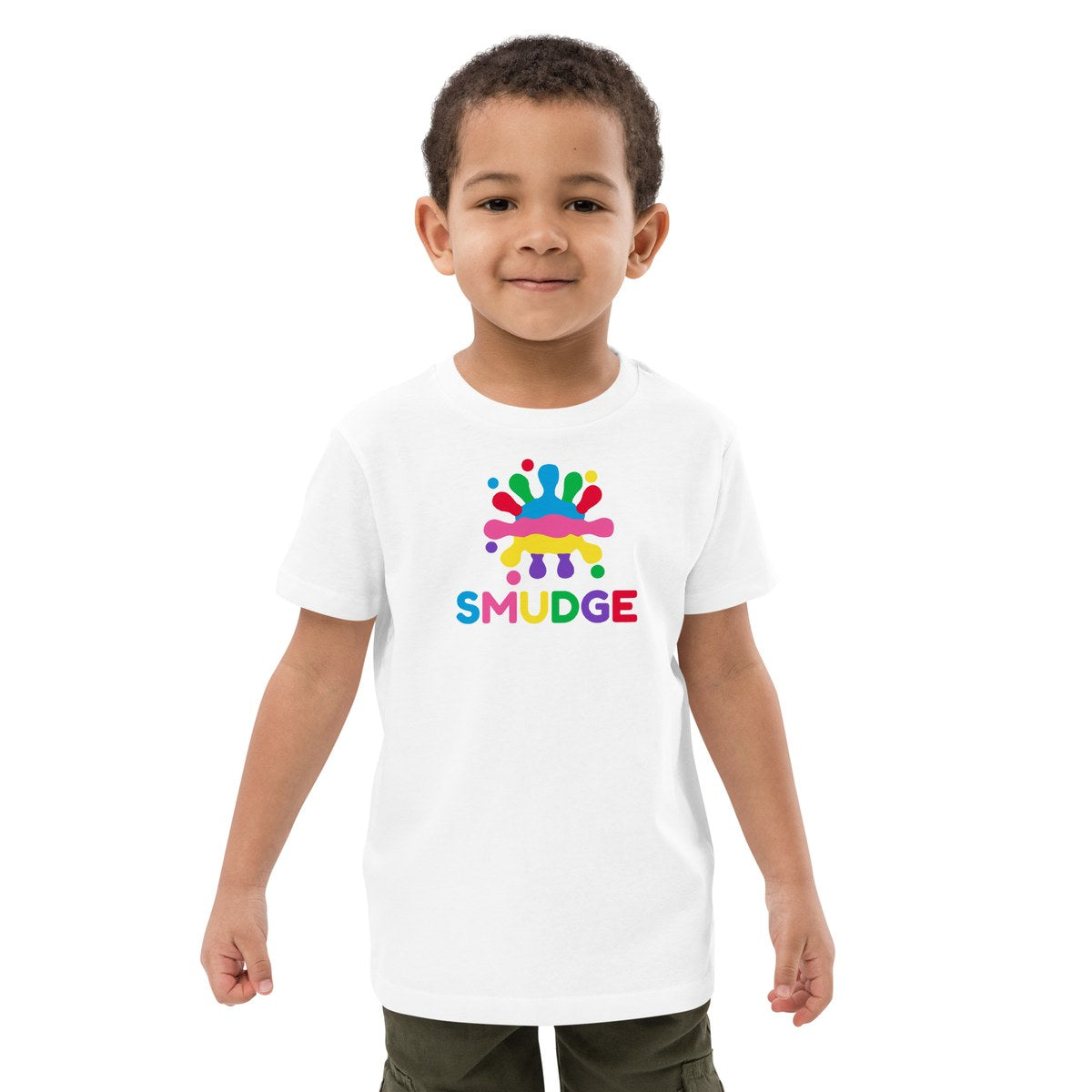 Child wearing the Chest Lockup organic kids' T-shirt, front view