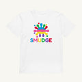 White organic kids' T-shirt with the Chest Lockup design, front view