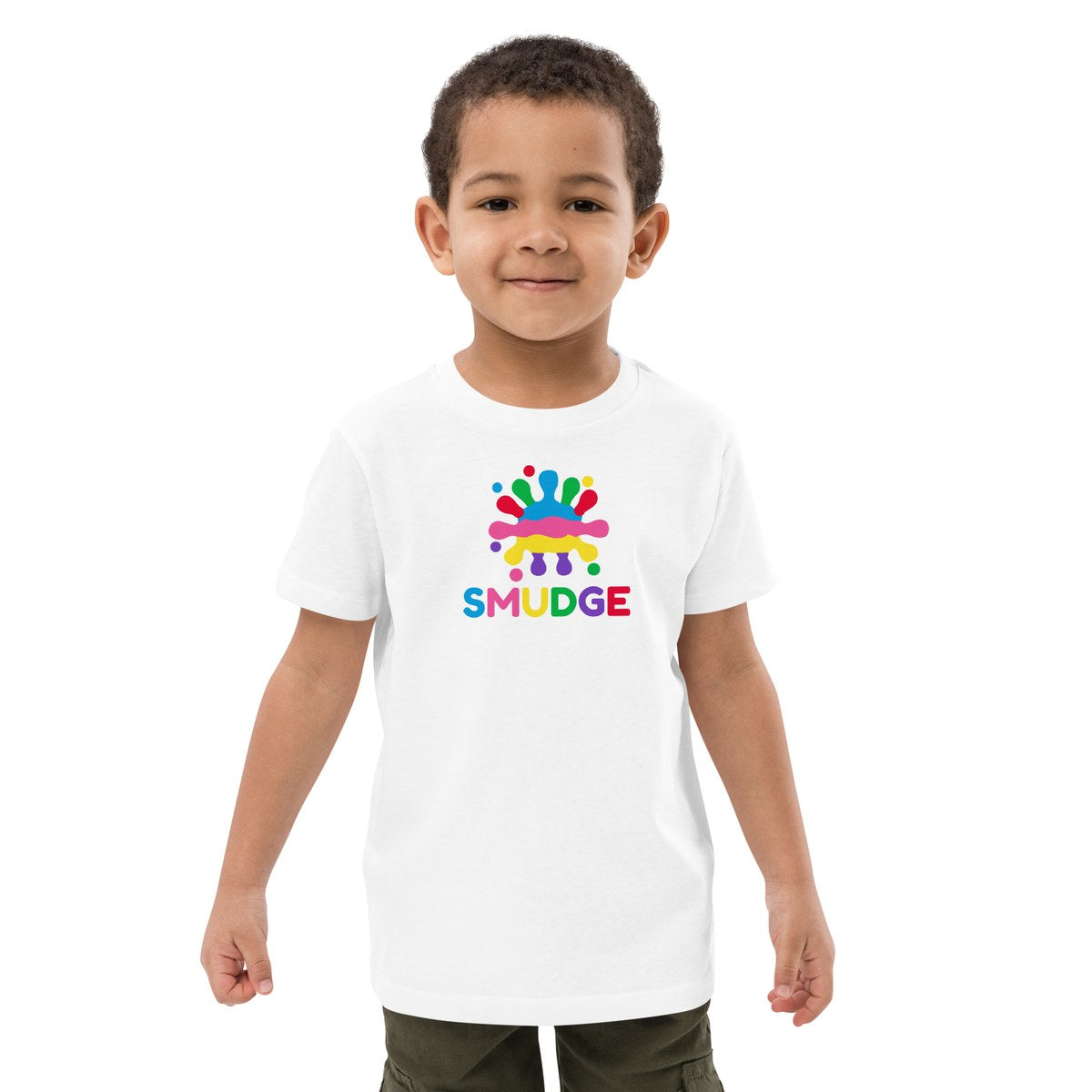 Child wearing the Big Logo organic kids' T-shirt, front view