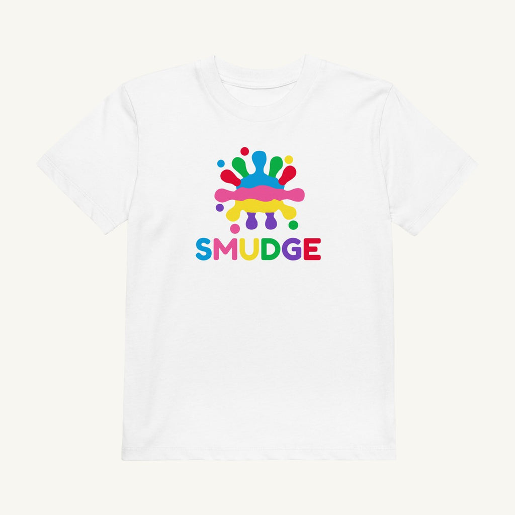 White organic kids' T-shirt with the Big Logo design, front view