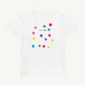 White organic kids' T-shirt with the Splash Scatter design, front view