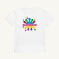 White organic kids' T-shirt with the Big Splash Logo design, front view