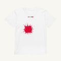 White organic kids' T-shirt with the Front & Back Red design, front view