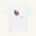 White organic kids' T-shirt with the Over the Shoulder design, front view