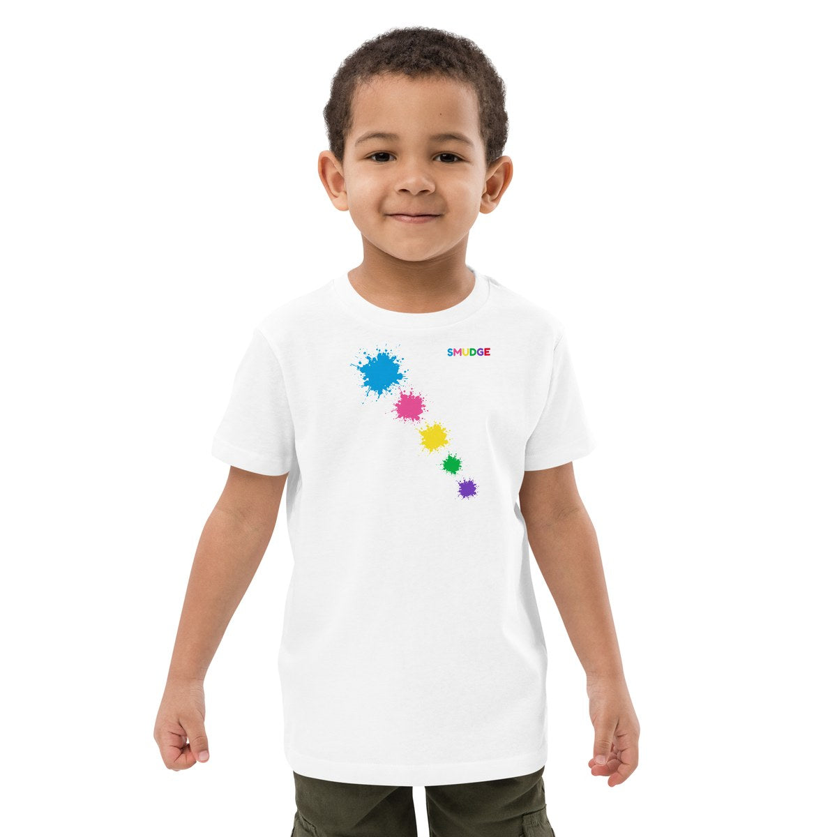 Child wearing the Shoulder Trail organic kids' T-shirt, front view