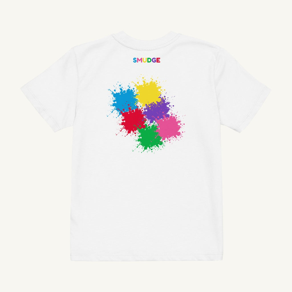 White organic kids' T-shirt with the Back Neck & Cluster design, back view