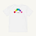 White organic kids' T-shirt with the Back Rainbow Arc design, back view