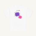 White youth T-shirt with the Purple & Pink Front Pair design, front view