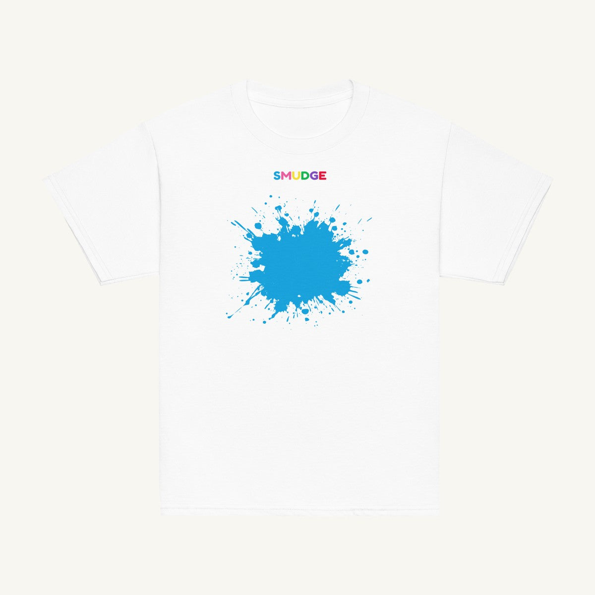 White youth T-shirt with the Cyan Splash design, front view