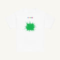White youth T-shirt with the Green Splash design, front view