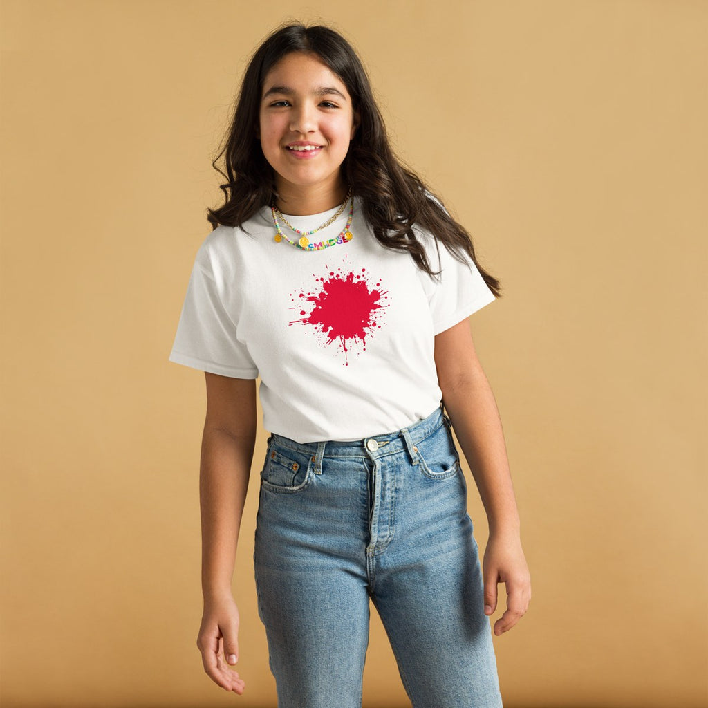 Child wearing the Red Splash youth T-shirt, front view