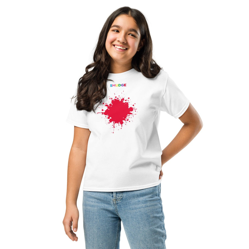 Child wearing the Red Splash youth T-shirt, front view