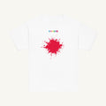 White youth T-shirt with the Red Splash design, front view