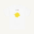 White youth T-shirt with the Yellow Splash design, front view