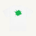 White youth T-shirt with the Green Back Splash design, back view