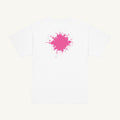 White youth T-shirt with the Pink Back Splash design, back view