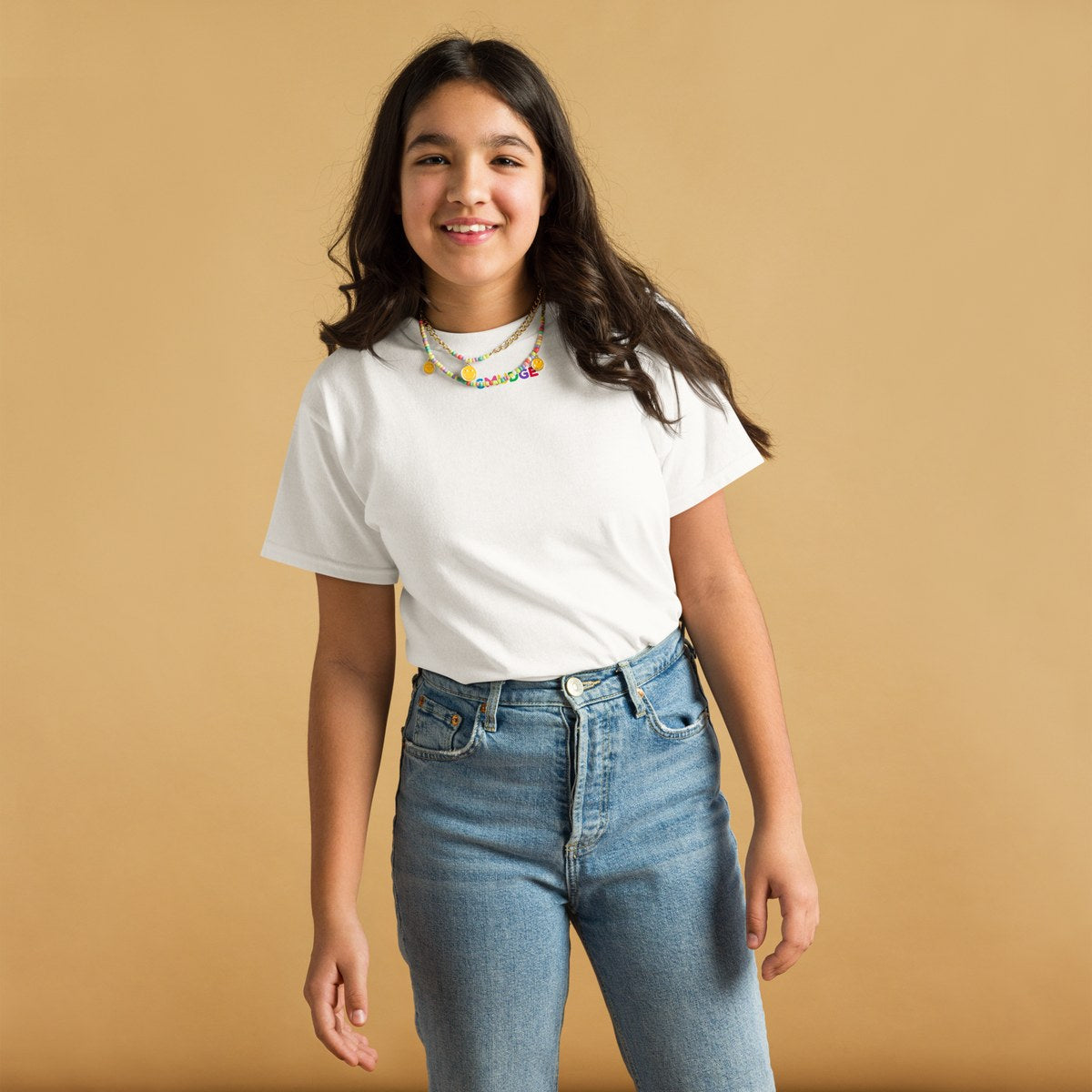Child wearing the Pink Back Splash youth T-shirt, front view