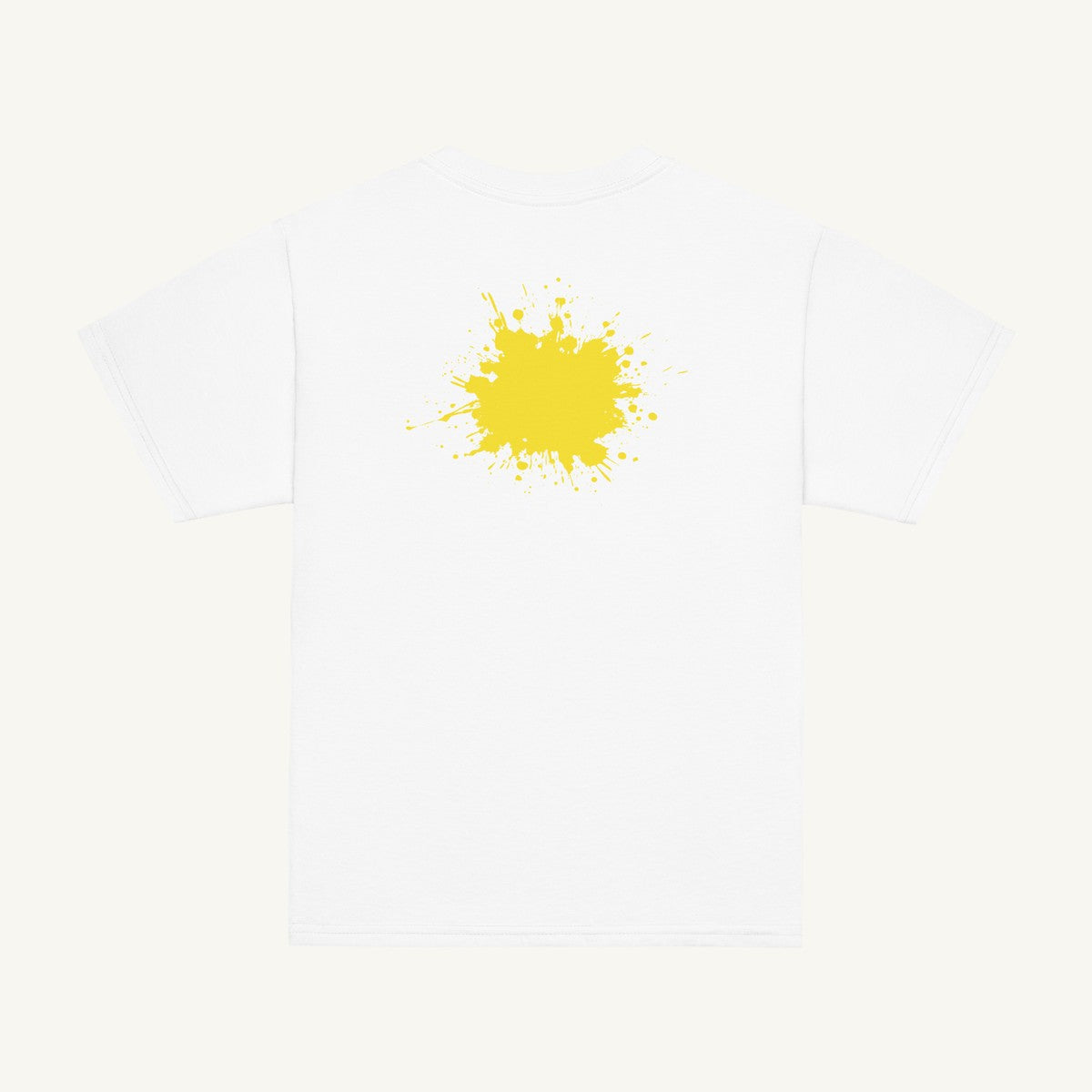 White youth T-shirt with the Yellow Back Splash design, back view