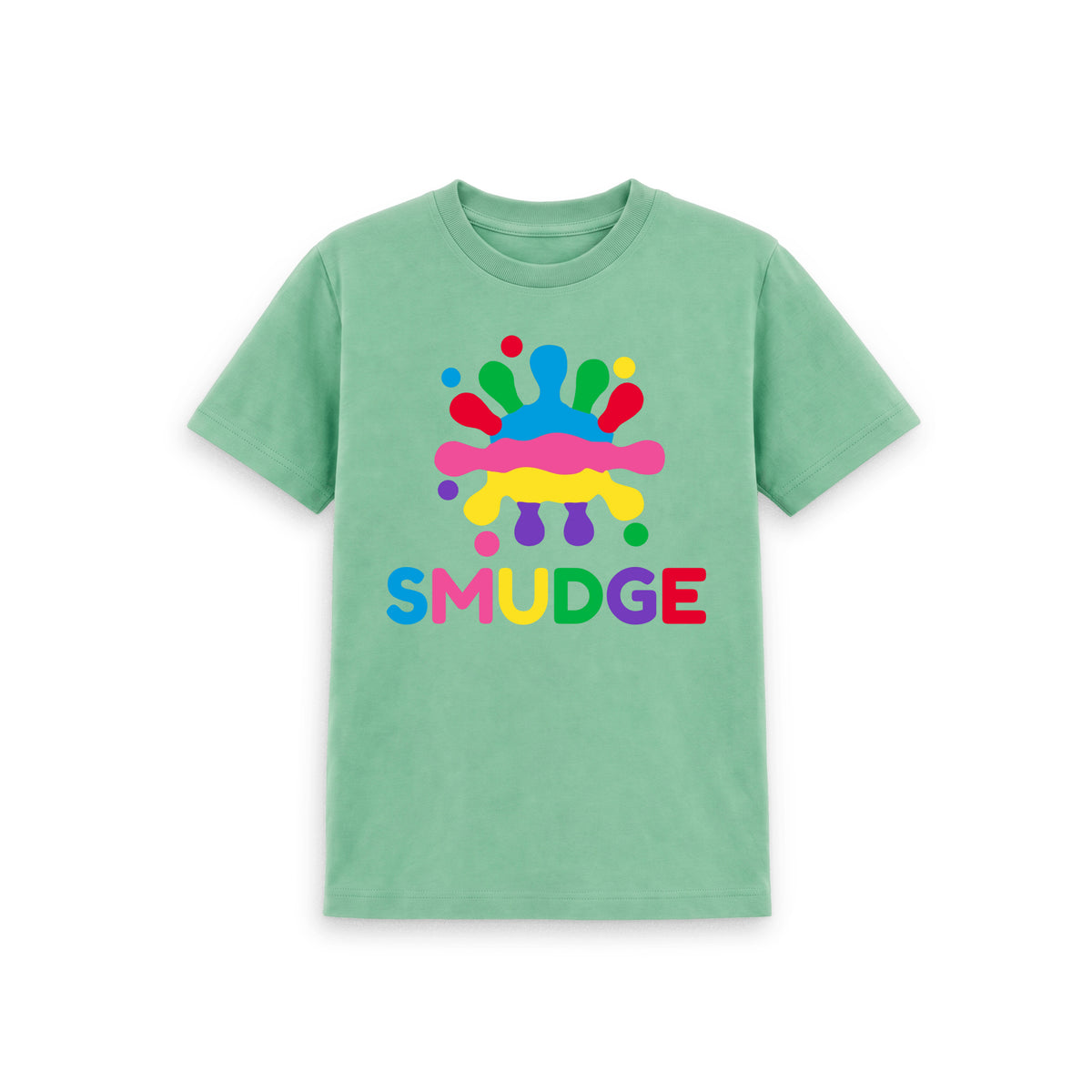Peppermint kids' T-shirt with large SMUDGE splash logo on the front