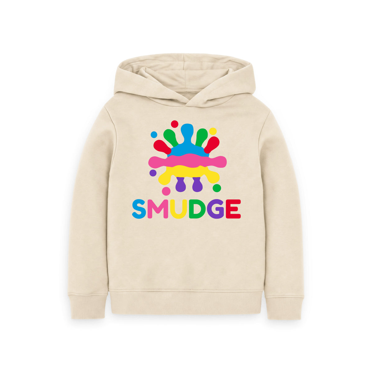 Oat kids' pullover hoodie with SMUDGE splash logo on the front