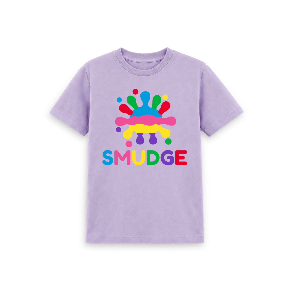 Soft Lilac kids' T-shirt with large SMUDGE splash logo on the front
