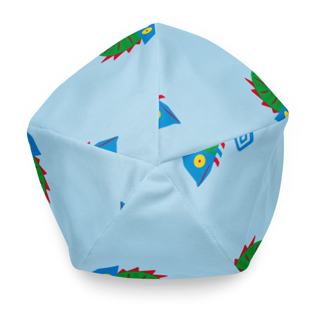 Light blue Chameleon beanie, top view