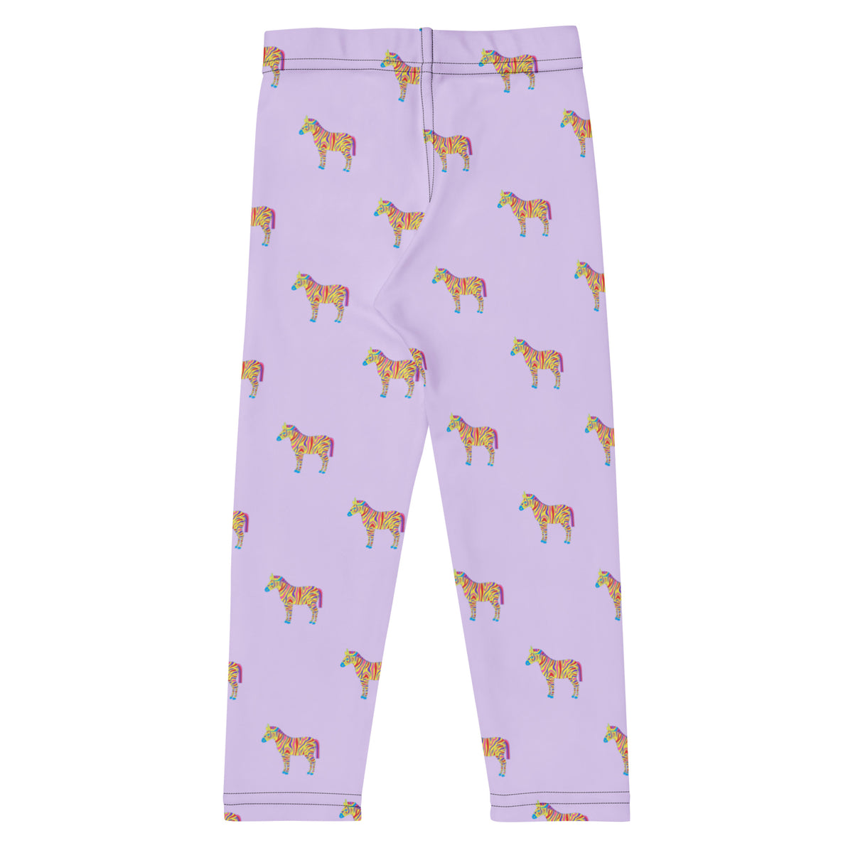 Lilac Zebra kids' leggings, back view with small zebras all over