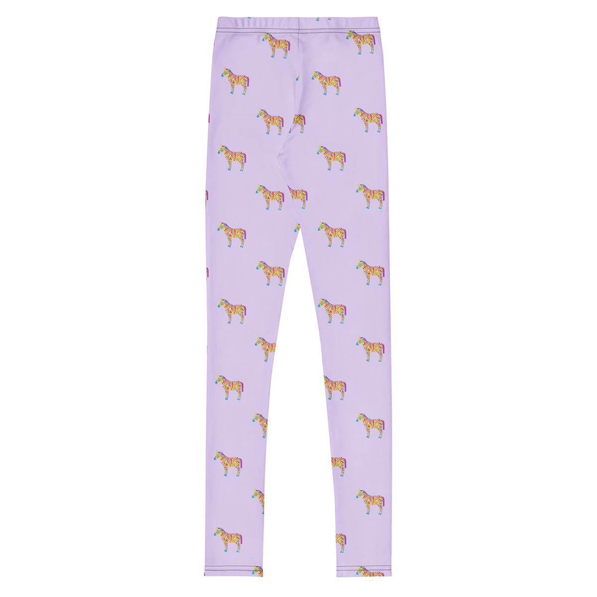 Lilac Zebra youth leggings, back view with small zebras all over