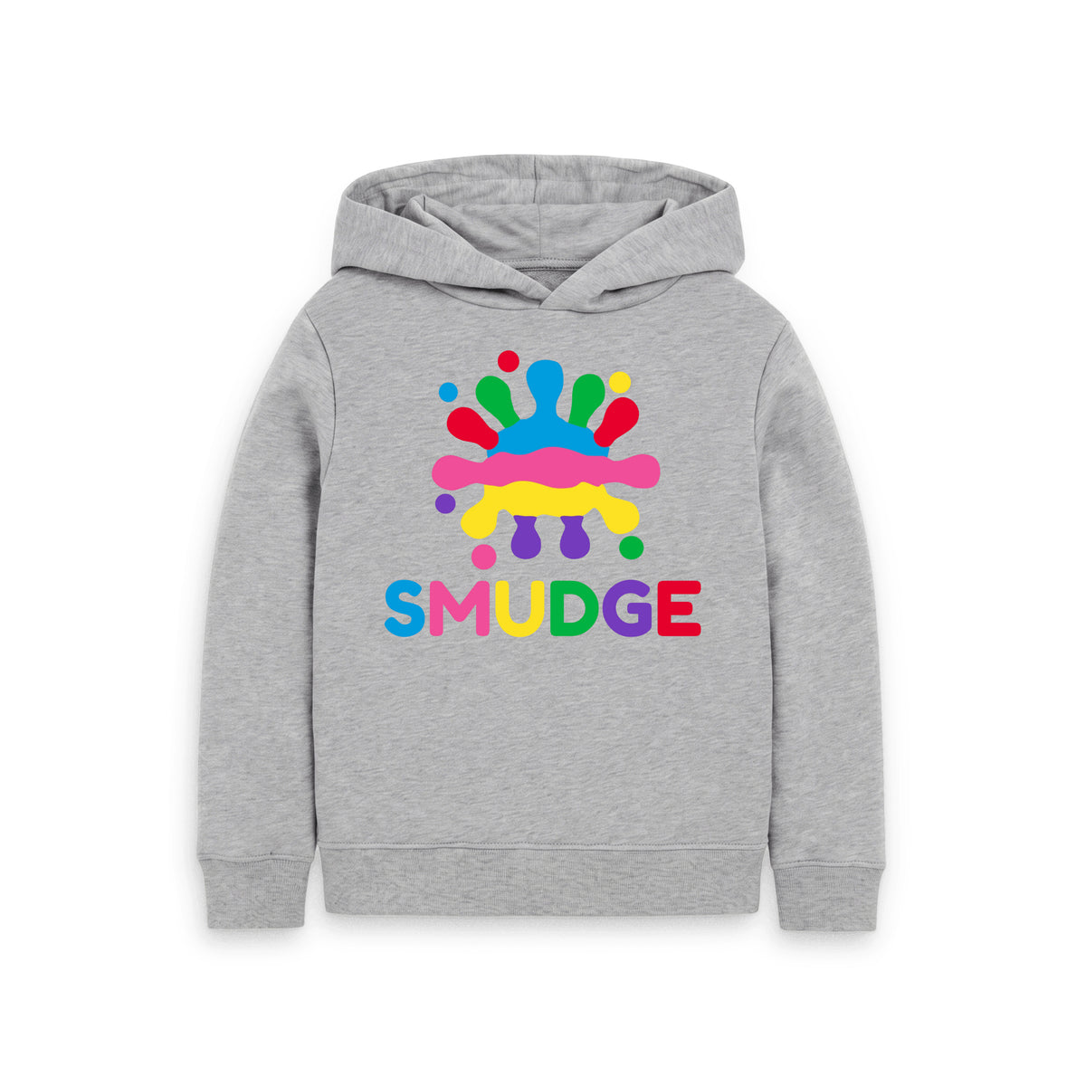 Athletic Grey kids' pullover hoodie with SMUDGE splash logo on the front
