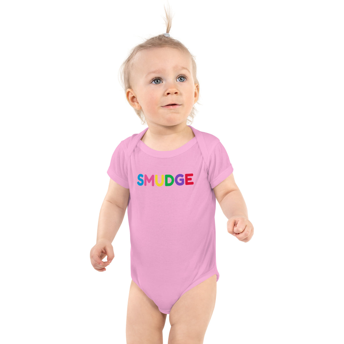 SMUDGE Chest Wordmark Baby Bodysuit, front