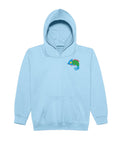 Light blue Chameleon kids' hoodie with a small chameleon on the chest