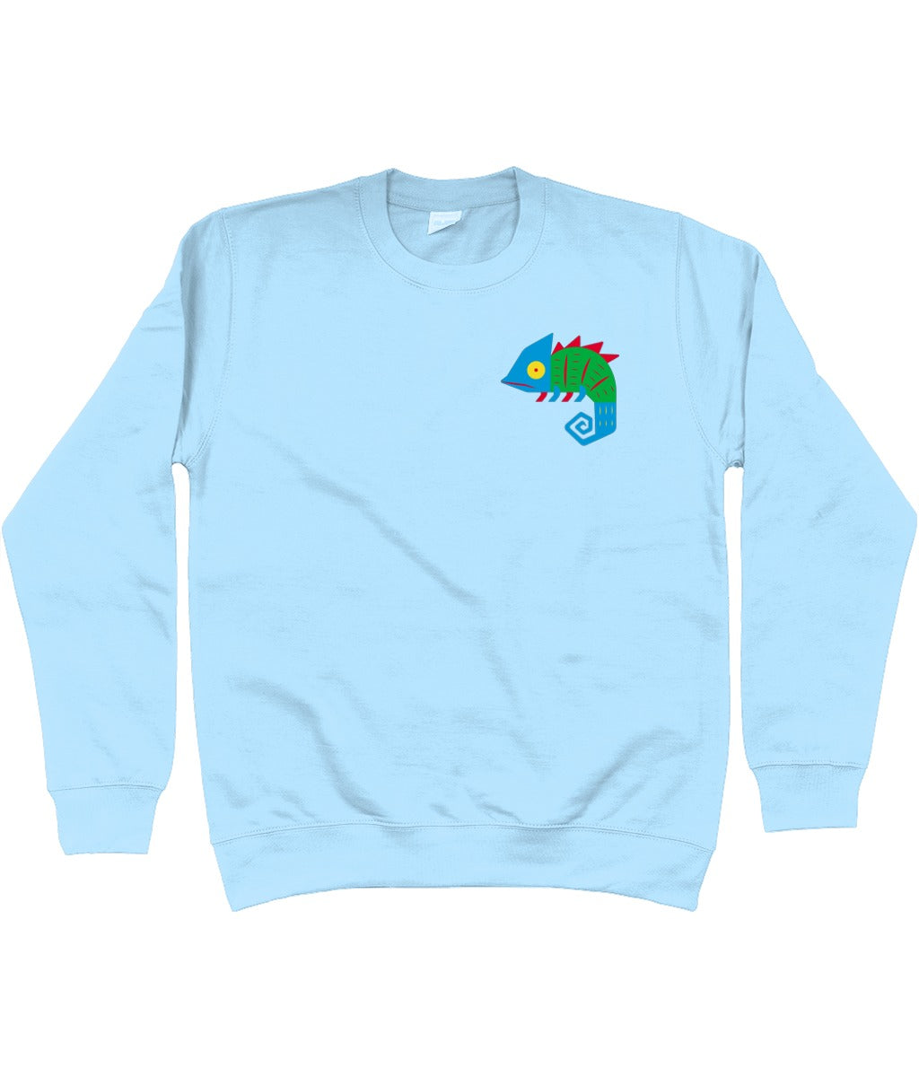 Light blue Chameleon kids' sweatshirt with a small chameleon on the chest