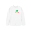 White long sleeve kids' T-shirt with a small SMUDGE splash logo at the top right of the chest