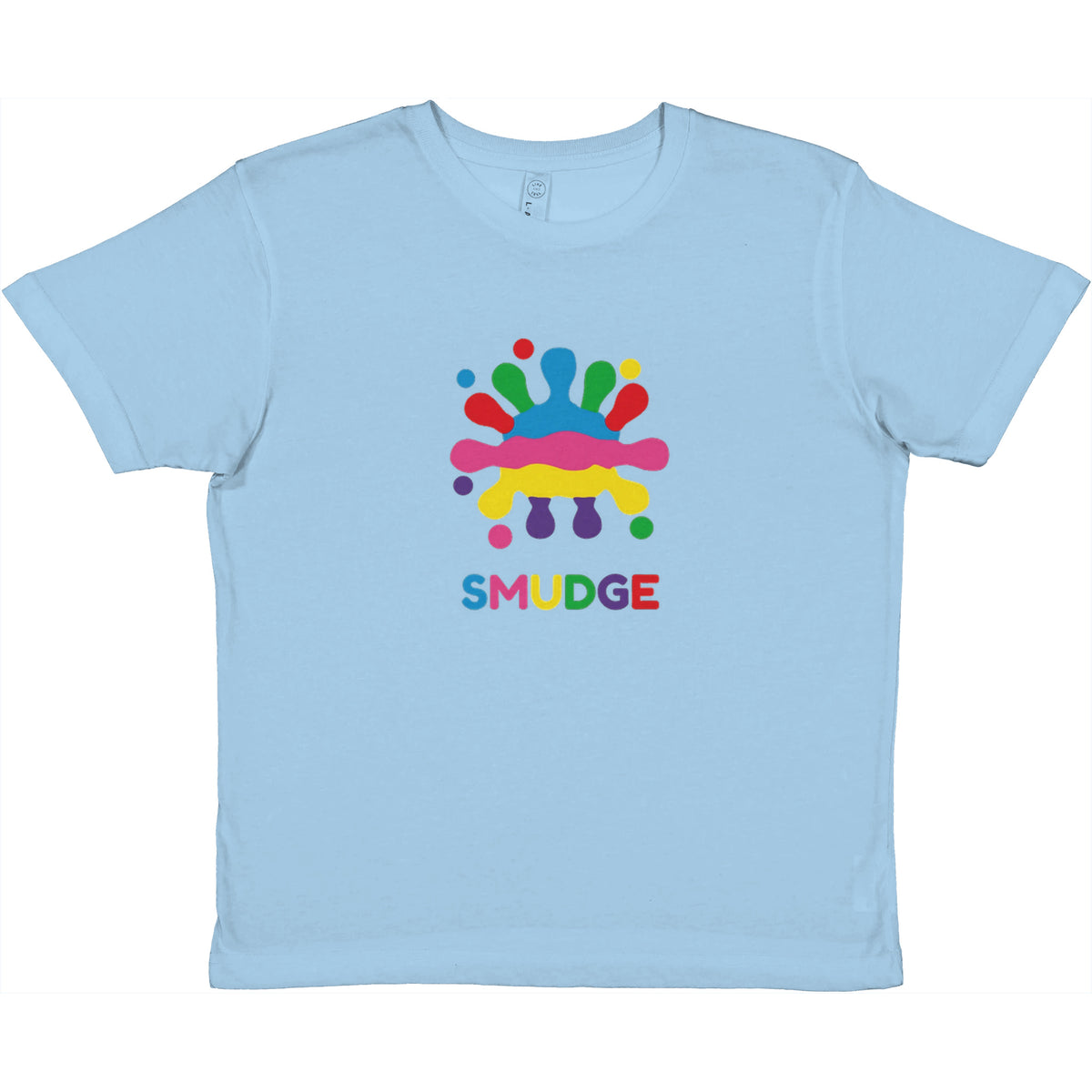 Light Blue kids' T-shirt with SMUDGE splash logo on the front centre