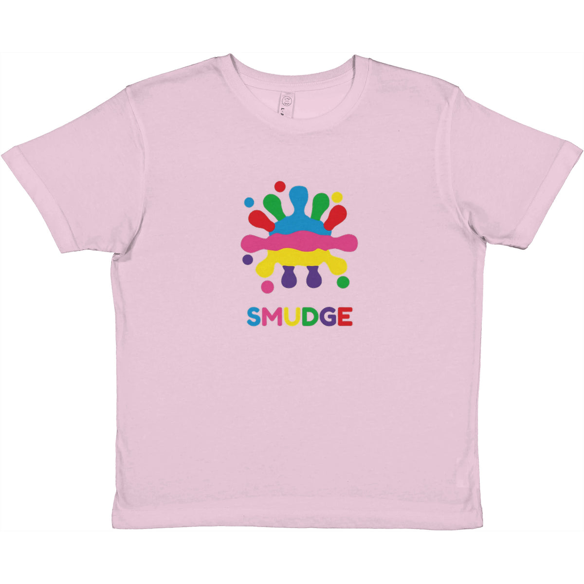 Light Pink kids' T-shirt with SMUDGE splash logo on the front centre