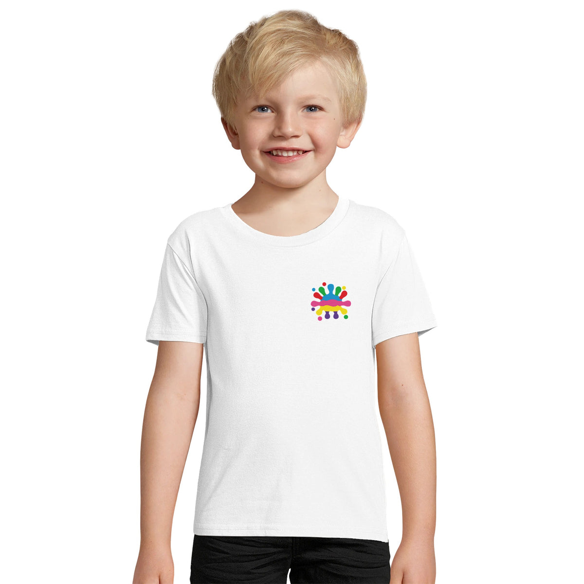 SMUDGE Splash Chest Organic Kids' T-Shirt in white, front