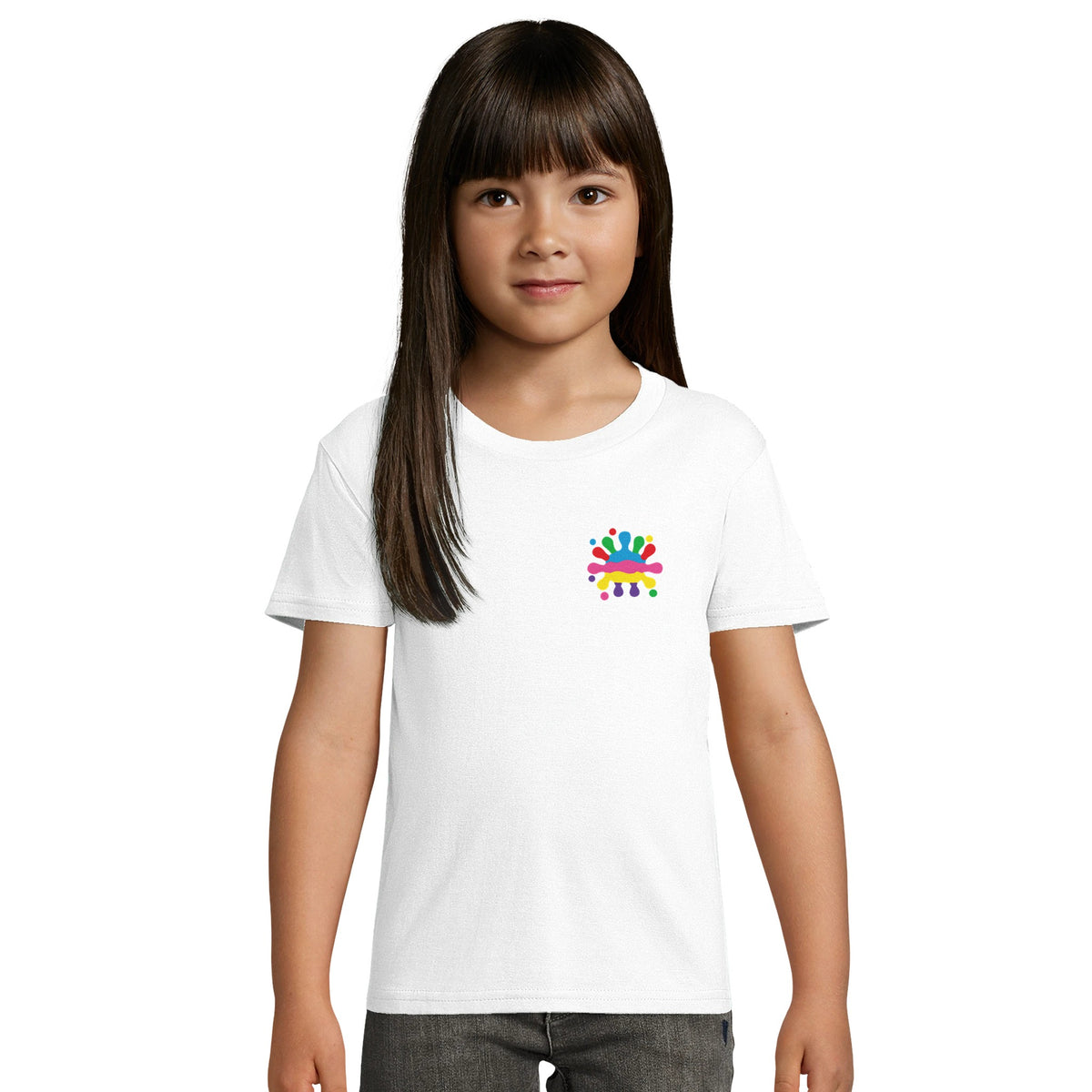 SMUDGE Splash Chest Organic Kids' T-Shirt in white, front