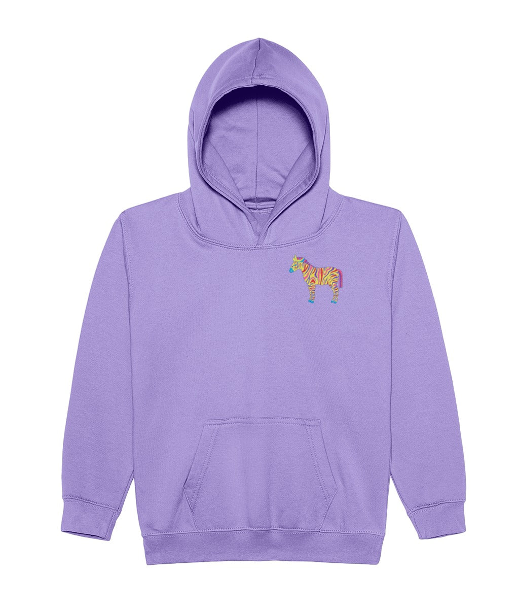 Light purple Zebra kids' hoodie with a small zebra on the chest