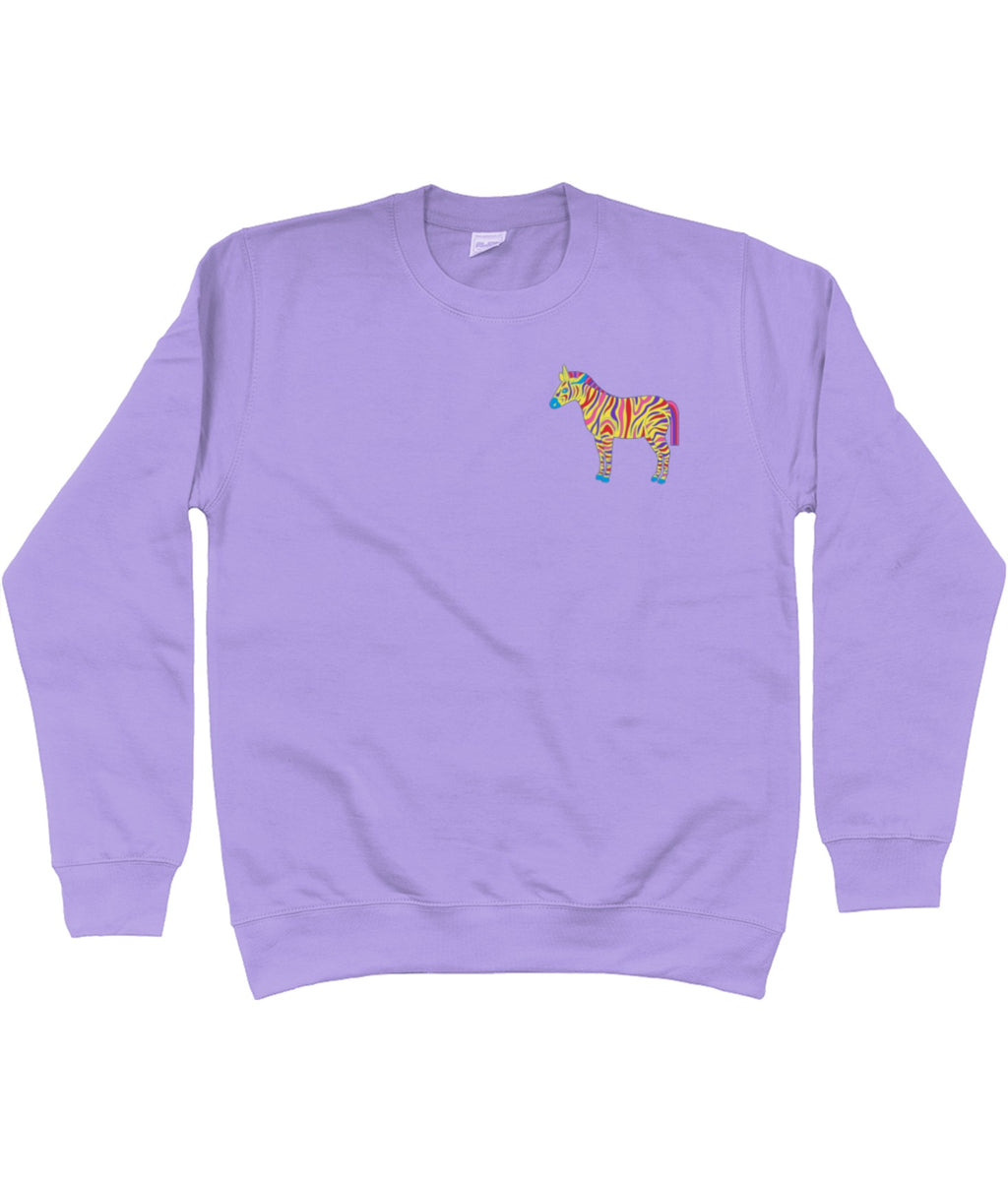 Light purple Zebra kids' sweatshirt with a small zebra on the chest