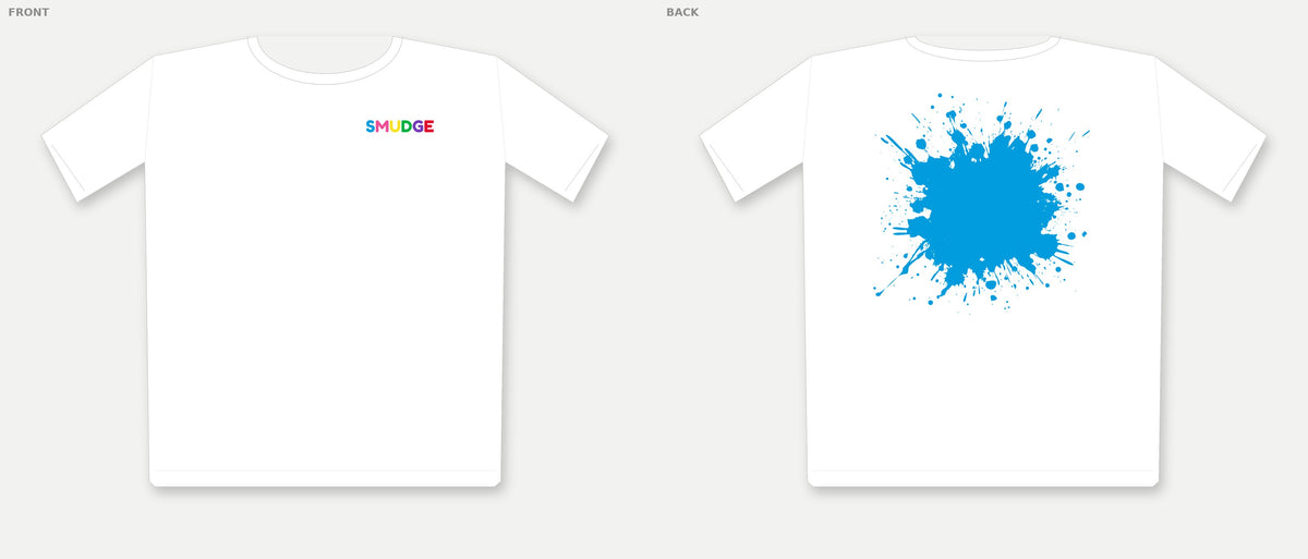 SMUDGE Splash Back Organic Kids T-Shirt, Big Cyan Splash design, front and back
