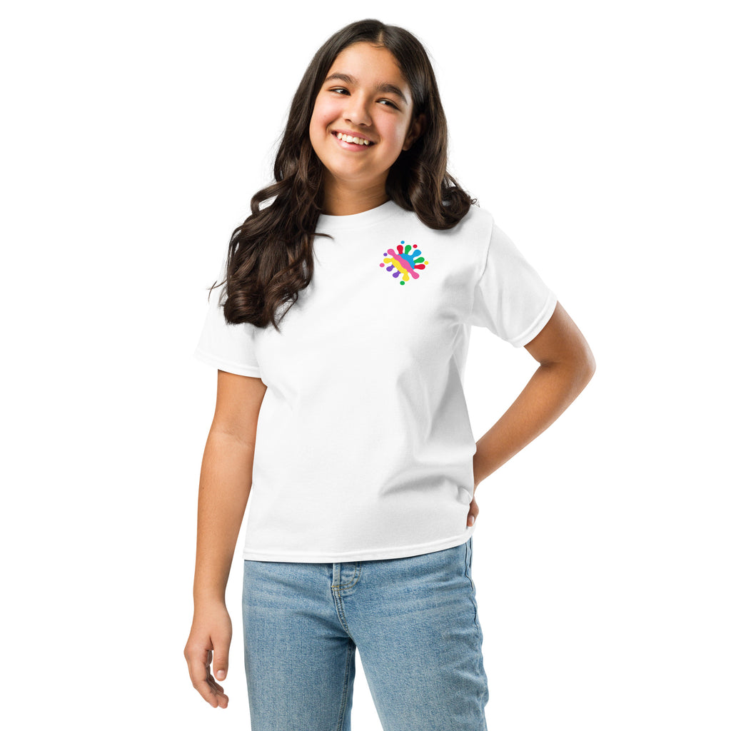 SMUDGE Stacked SMUDGE Back Youth T-Shirt in white, front
