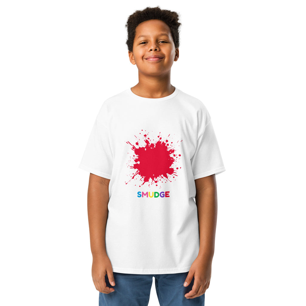 SMUDGE Red Splat Youth T-Shirt in white, front